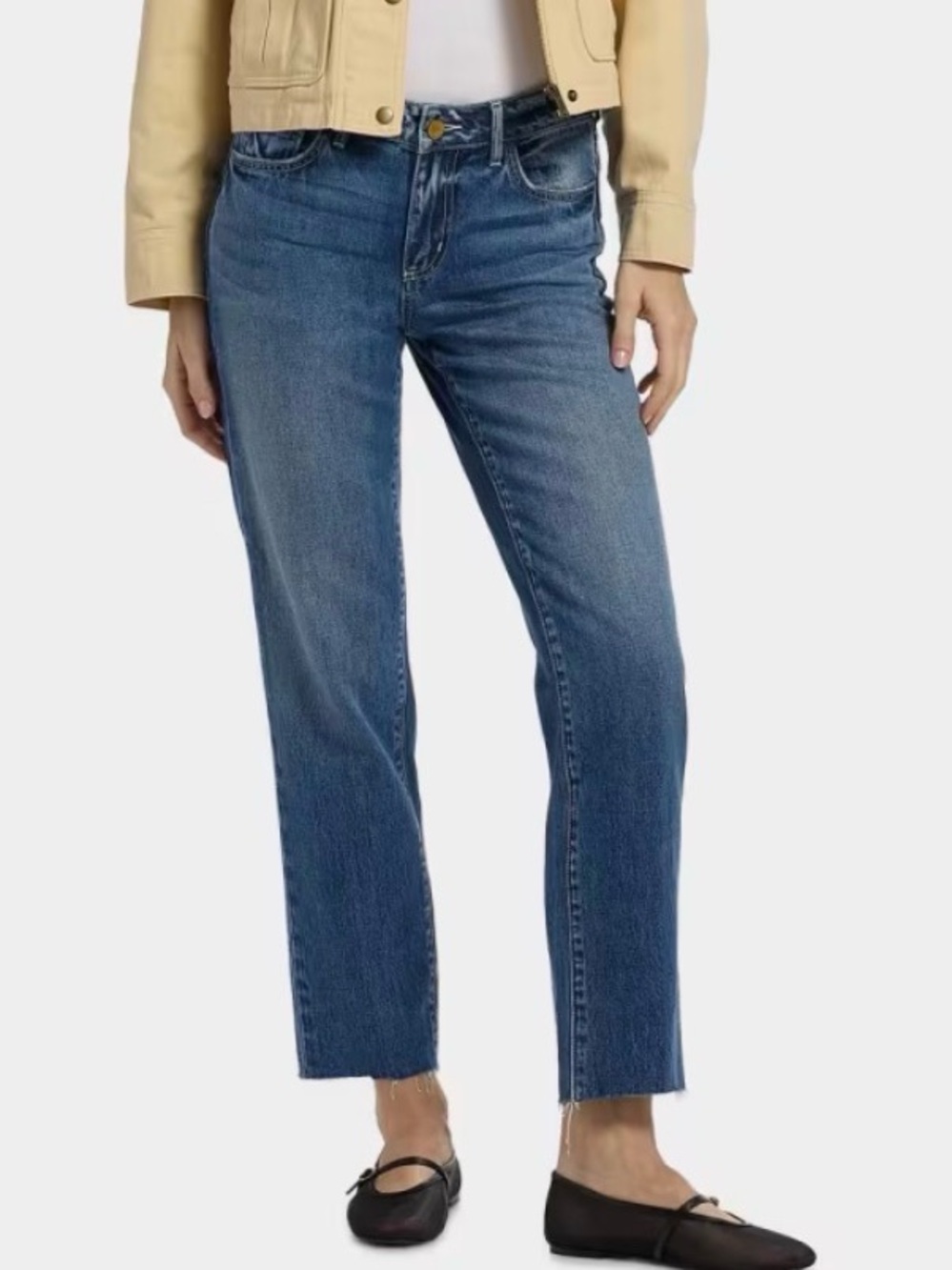 L'AGENCE Jeans Milana Low Rise Brentwoood Straight Leg Blue Fray Hem
